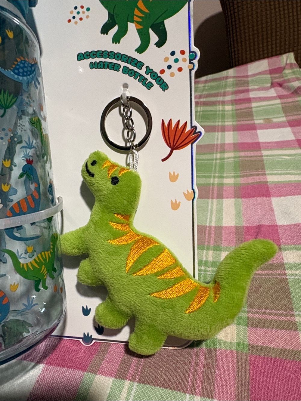 Kids Dino Water Bottle with Plush Keychain Set - Blue - Picture 2 of 5